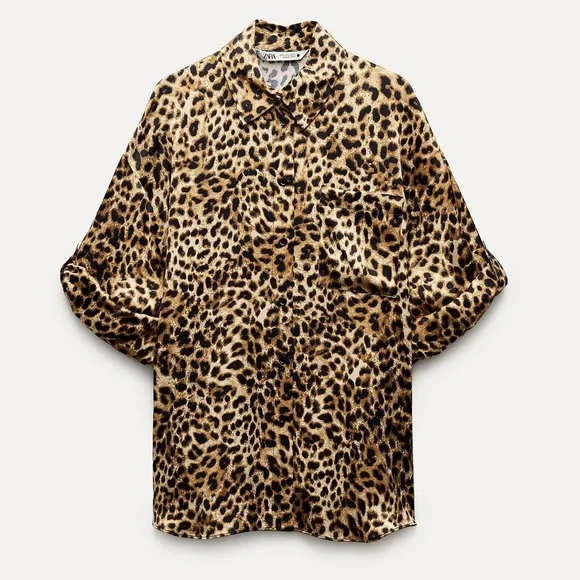 Zara ZW Collection Oversized Animal Print Boho Shirt Size XS - Picture 6 of 11